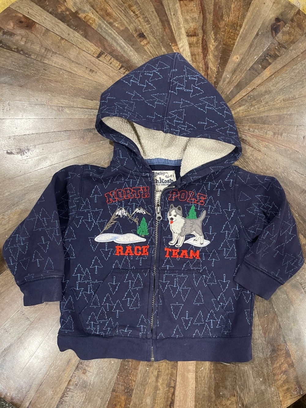 OshKosh B'gosh Navy Hooded Zip-Up with Sled Dog Patch